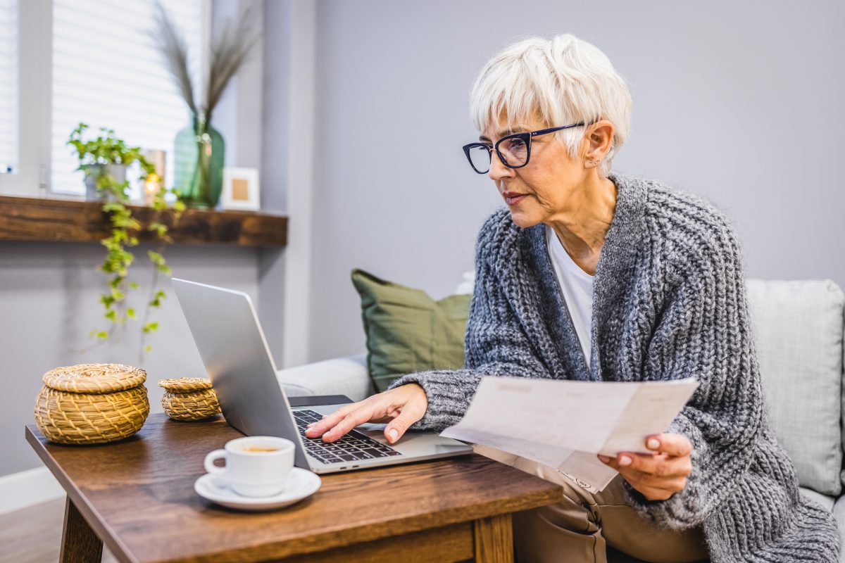 An,Older,Mature,Woman,In,Her,60s,Is,Sitting,In
